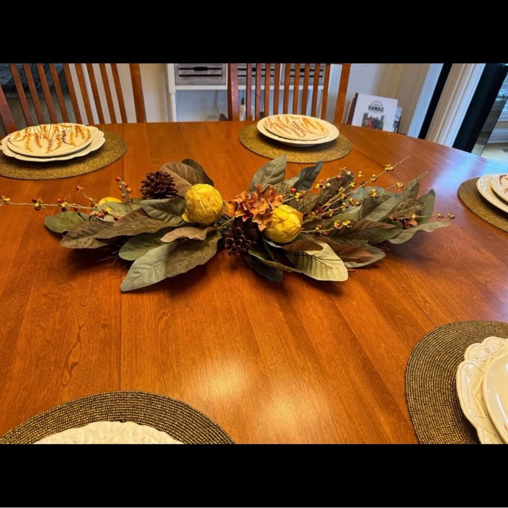 Fall Wreath Centerpiece Green Gold Brown Thanksgiving Faux Floral